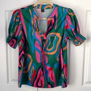 NWOT SHEIN Vibrant Abstract Blouse - Pink, Green, Orange